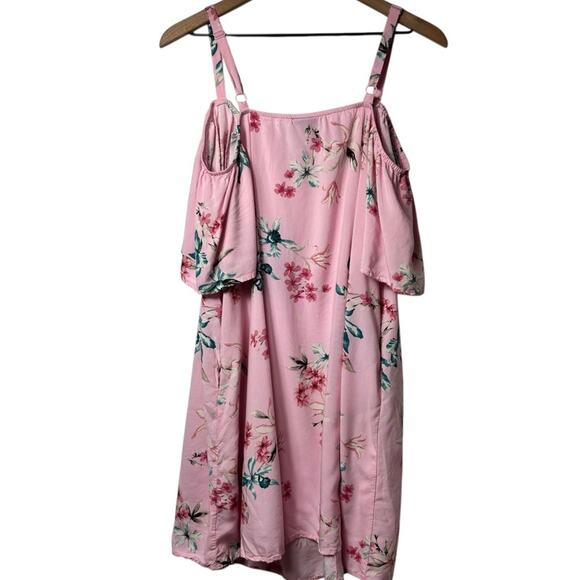 TORRID MINI CHALLIS COLD SHOULDER TRAPEZE PINK DRESS SIZE 1 OR 1X - Picture 2 of 6